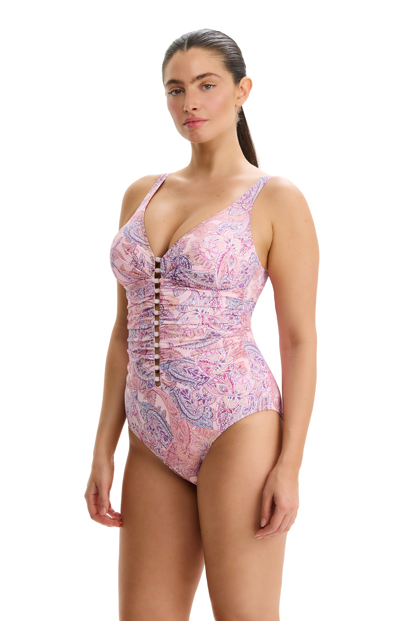PROFILE by gottex GYPSY BLOOM Deep V Halter One Piece - Multi Pink
