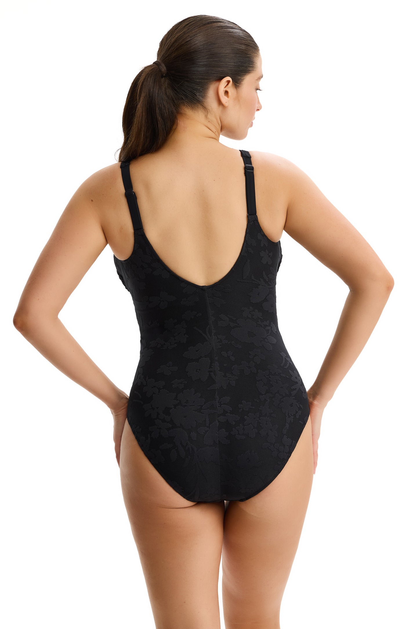 PROFILE by gottex CANTILLY LACE Halter Plunge One Piece - Black