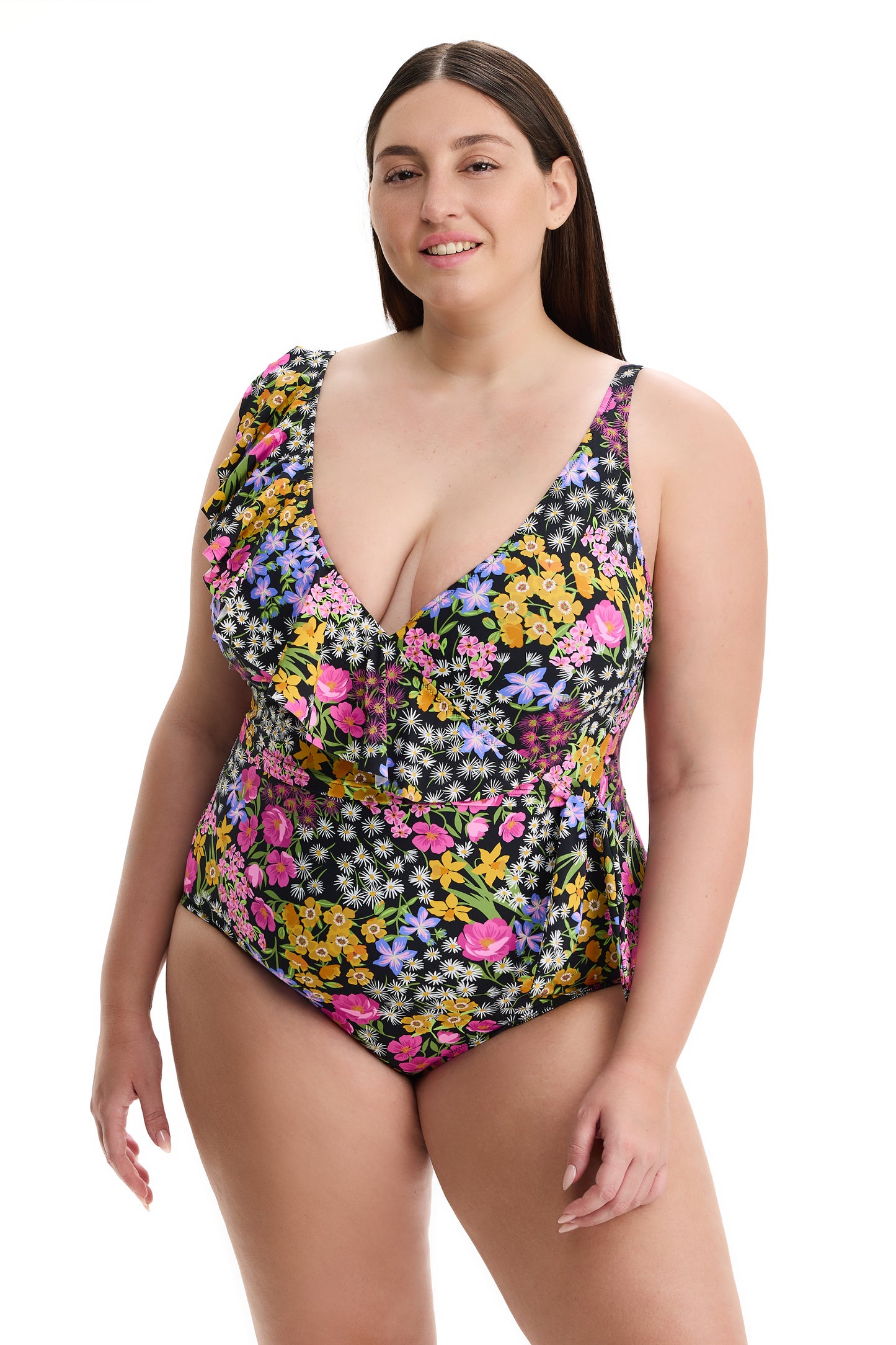 PROFILE by gottex HAVANA HEAT Surplice Ruffle Tank One Piece - Multi Black