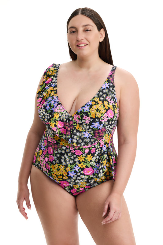 PROFILE by gottex HAVANA HEAT Surplice Ruffle Tank One Piece - Multi Black