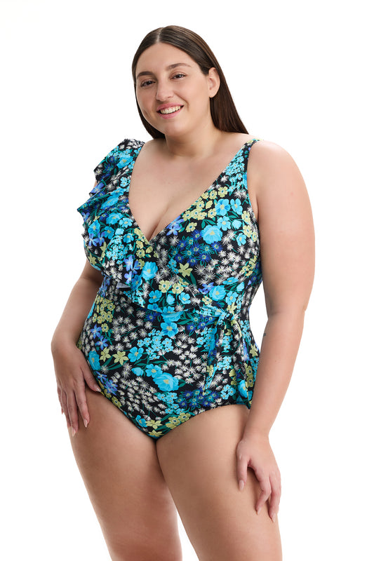 PROFILE by gottex HAVANA HEAT Surplice Ruffle One Piece - Multi Blue
