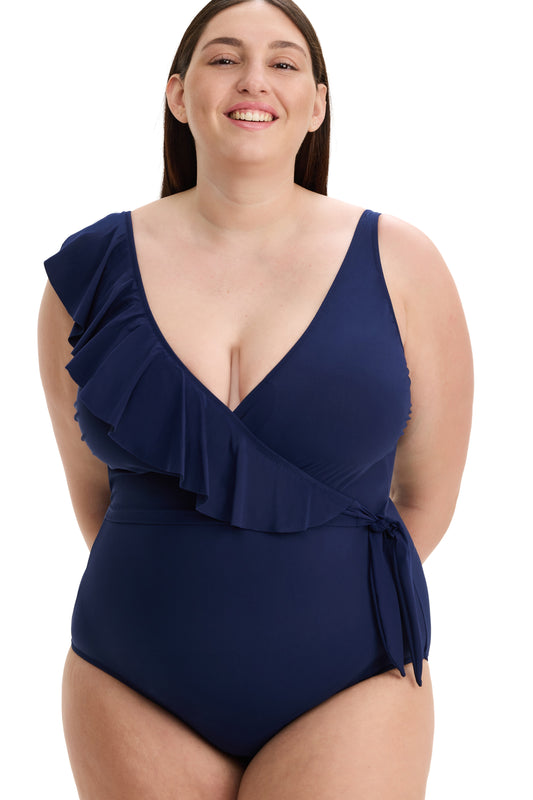 PROFILE by gottex TUTTI FRUTTI Surplice Ruffle One Piece - Navy