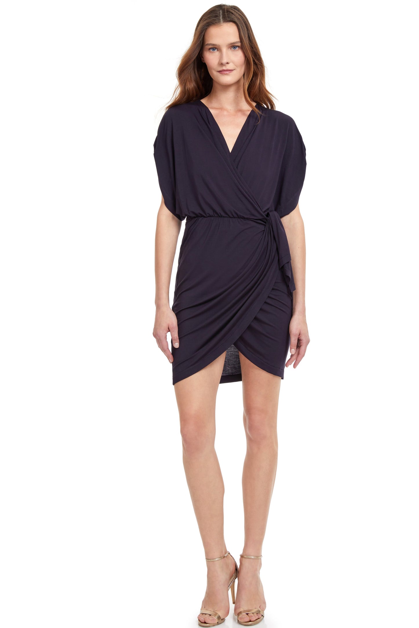 Short surplice side tie dress